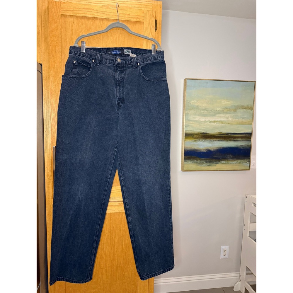 Vintage Anchor Blue Baggy Jeans Mens 38x34 Black Wash Denim Loose Fit 90s Rare